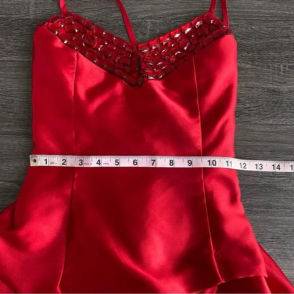 Jessica McClintock for Gunne Sax Red Bubble Dress String Crisscross Back - Picture 14 of 14